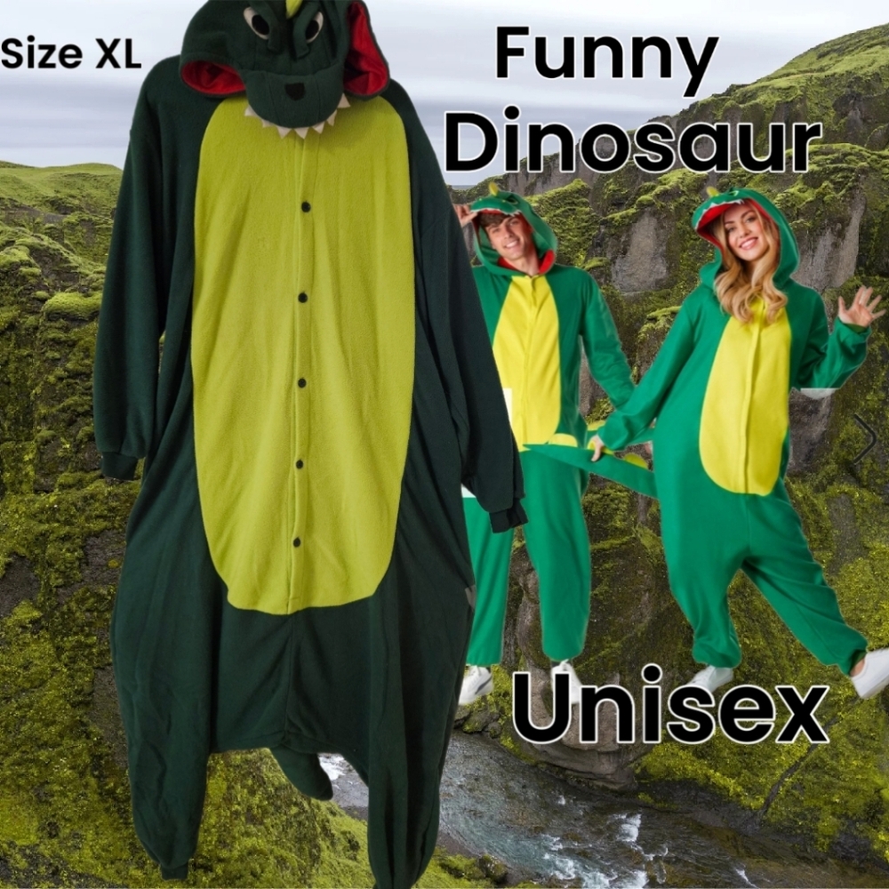 Unisex Green Dinosaur Costume with Yellow Spikes Halloween Costume Size XL